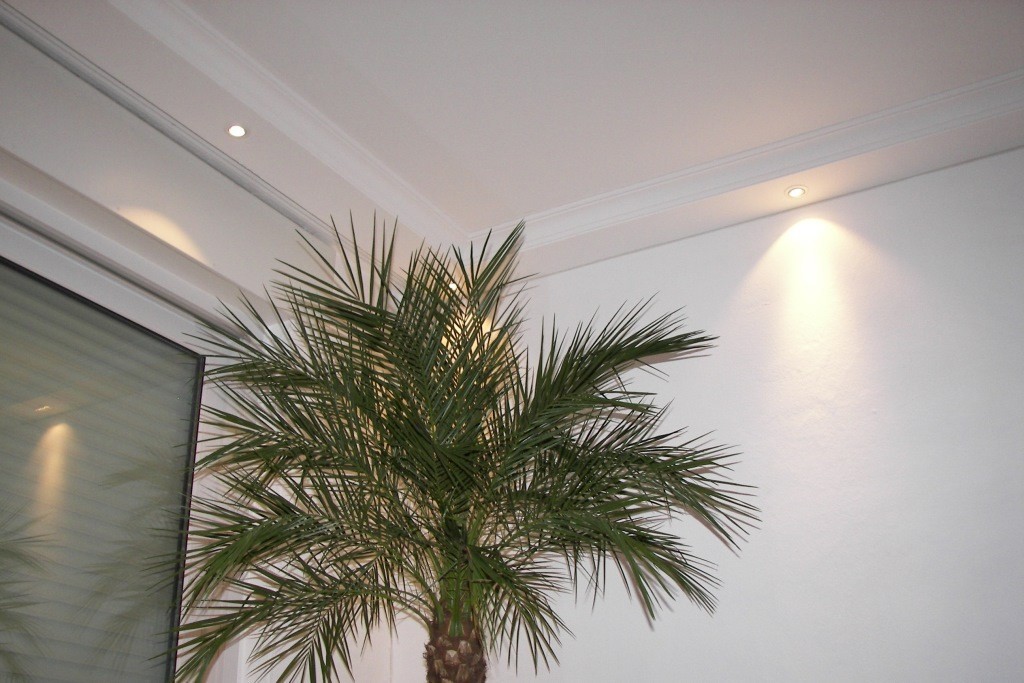 Direkte LED Beleuchtung der Wand mit dem klassischen Stuck- und Lichtprofil BSKL-290A-ST aus Hartschaum.