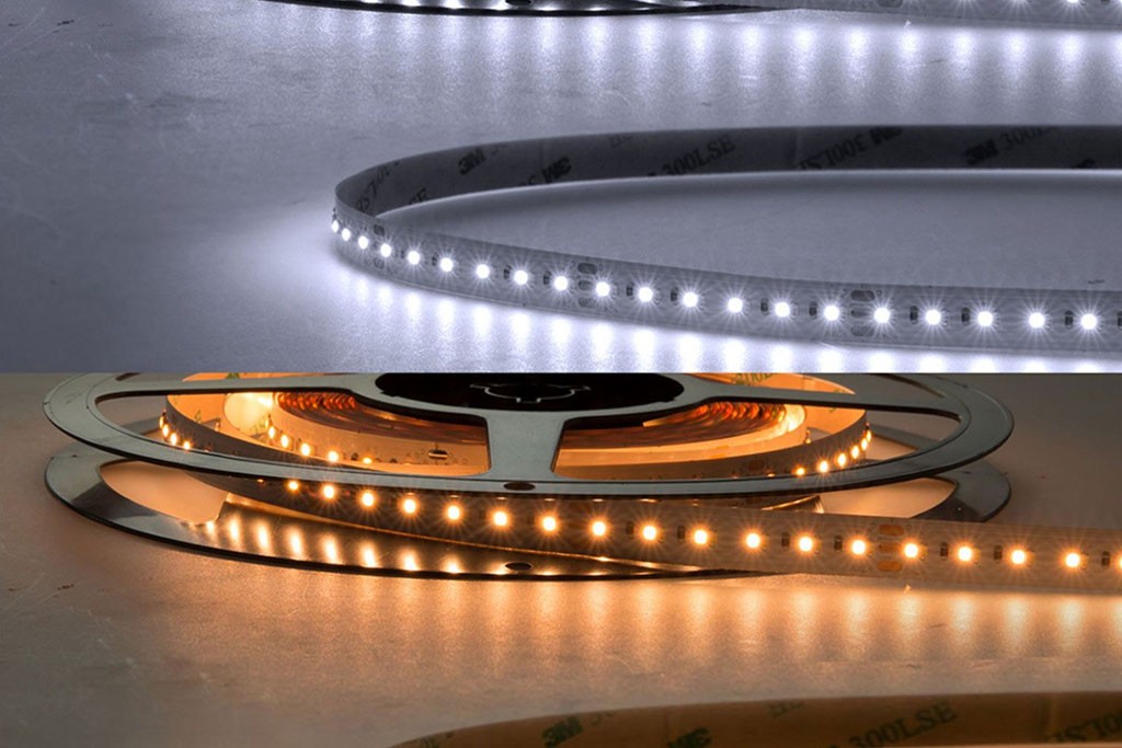 LED CCT-Stripe warm-white to cold-white 10w+10W/meter, 24 volt, IP20