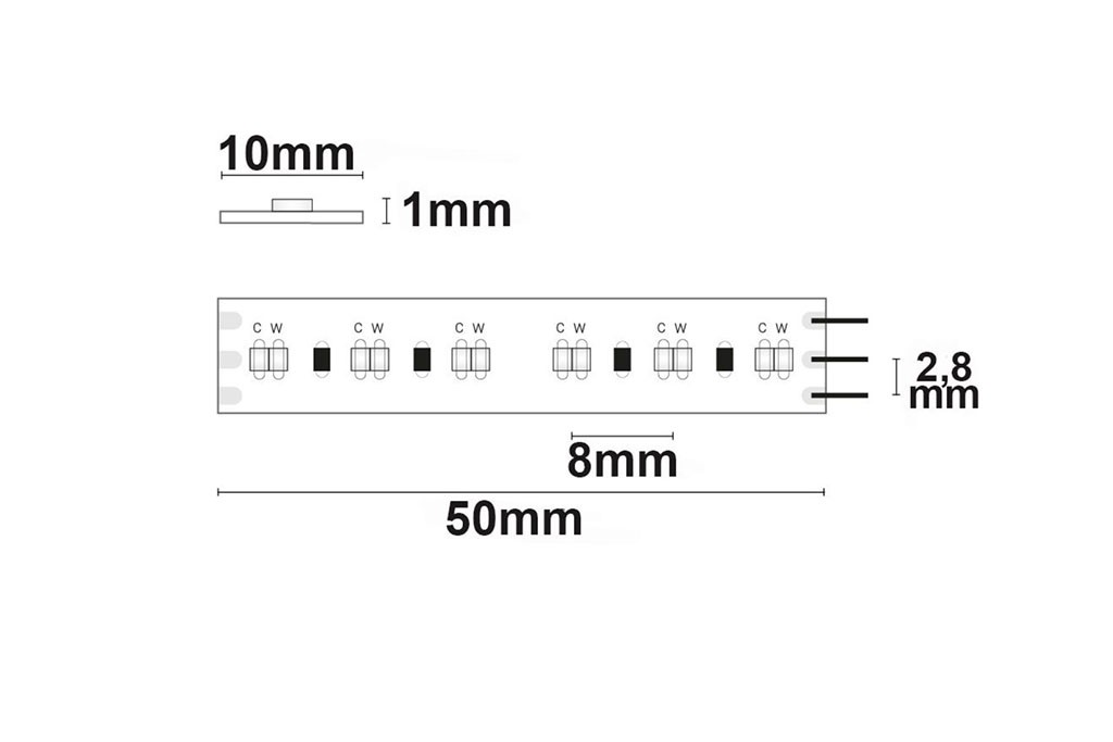 LED CCT-Stripe warm-white to cold-white 10w+10W/meter, 24 volt, IP20